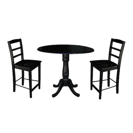International Concepts Round 42 in Rd Pedestal Gathering Height Table, 2 Counter Height Stools, Black, 42 in W, 42 in L K46-42DPT-S402-2